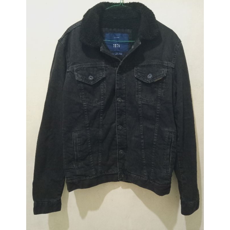 jaket zara man denim sherpa hitam