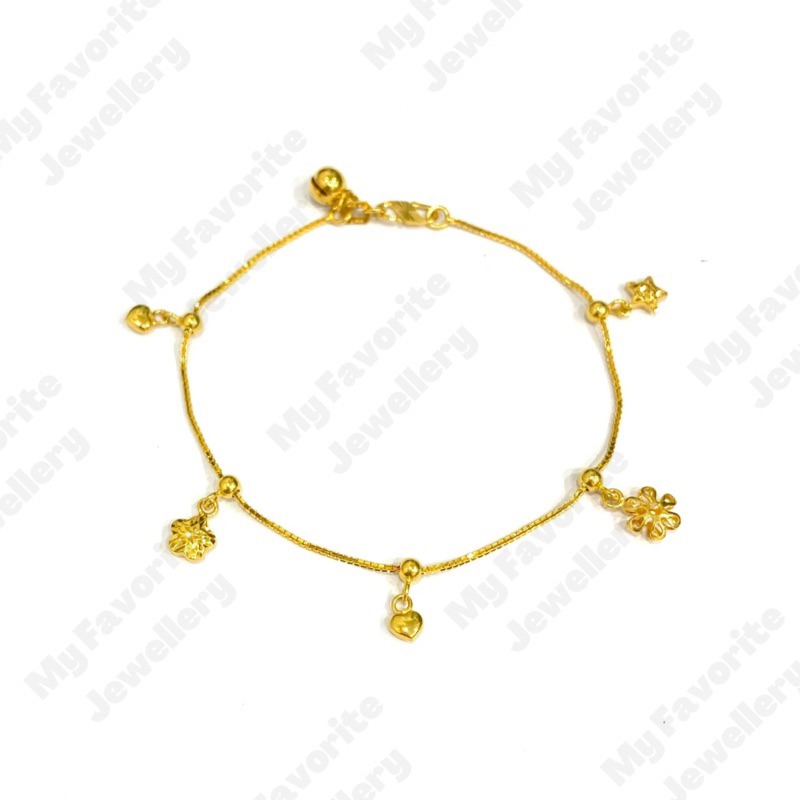 Gelang Italy Variasi Bunga Love Emas Asli Kadar 875