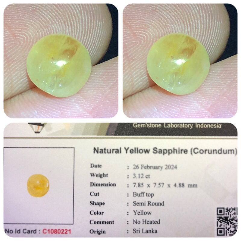 Natural yelow sapphire no heated srilanka GLI lab
