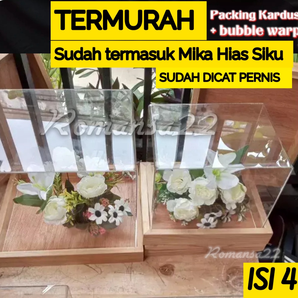 KOTAK HANTARAN SESERAHAN KAYU ISI 4 BOX TUTUP MIKA HIAS WEDDING PERNIKAHAN JATI BELANDA ART G2D6