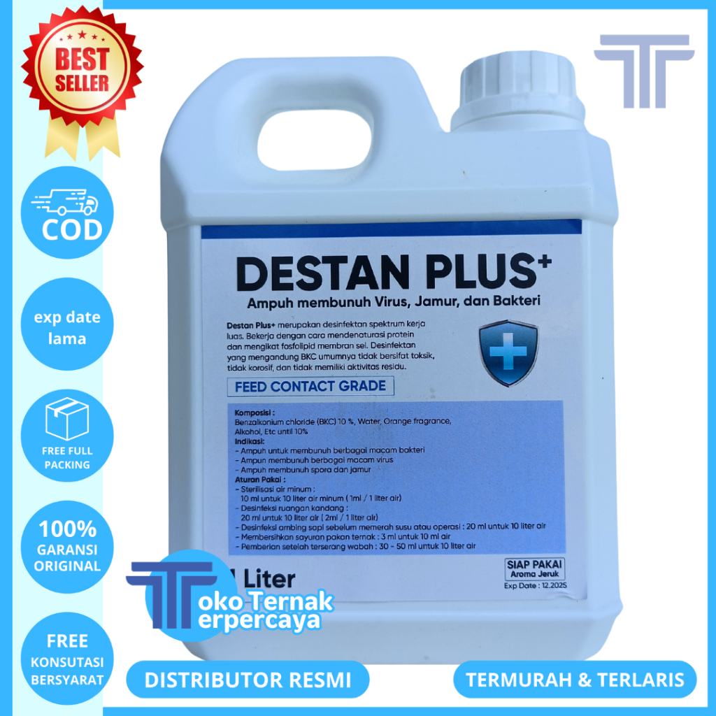 DESINFEKTAN KANDANG DESTAN PLUS 1 LITER - Disinfektan BKC 10%  - Desinfektan Ayam Bebek Sapi Kambing