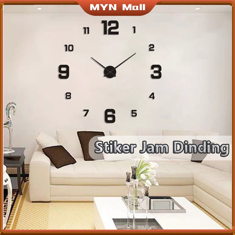 MYN Mall Jam Dinding 3D / Stiker Jam Dinding Digital 3D Tanpa Bingkai DIY Untuk Dekorasi Rumah atau 