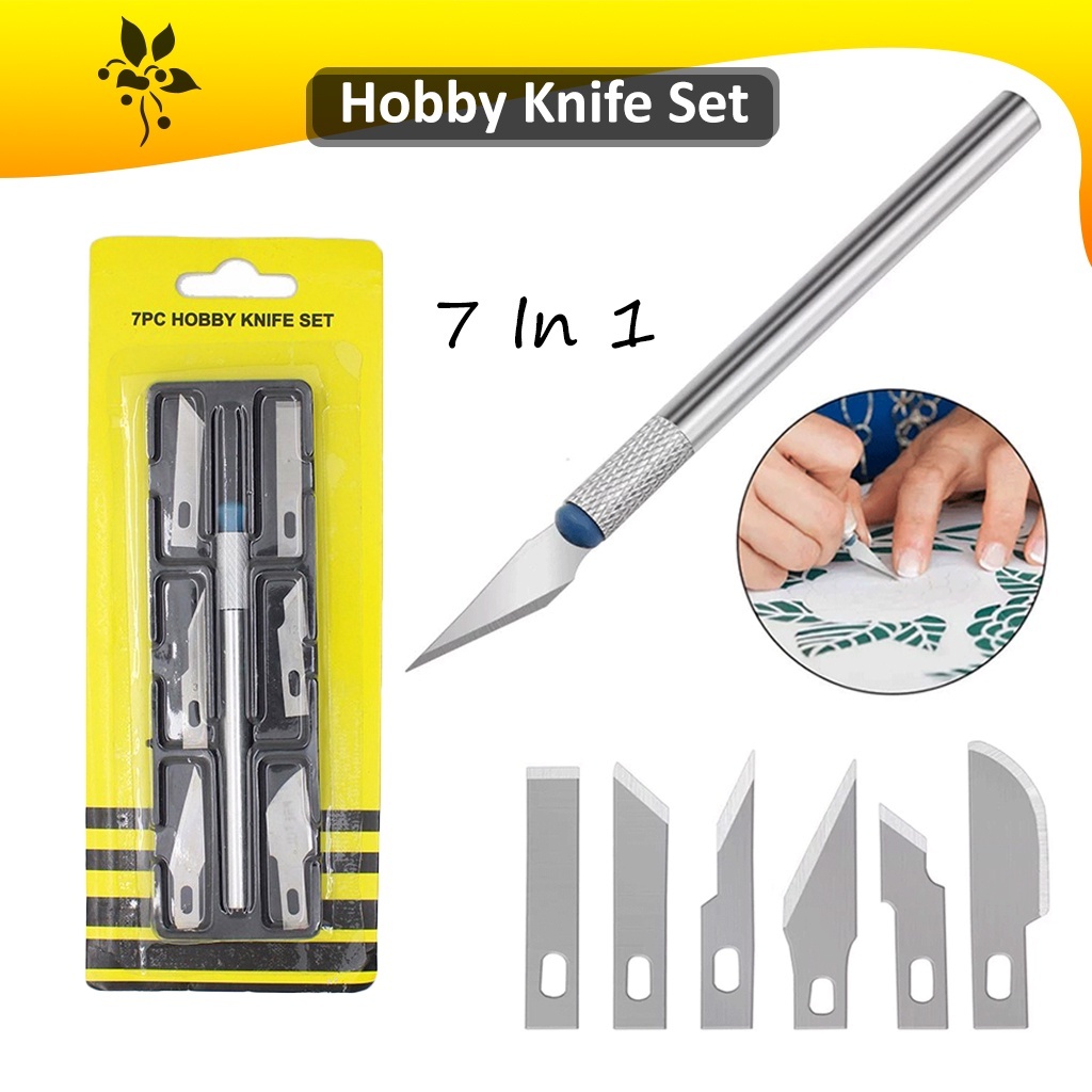 

IDEKU Pisau Ukir Cutter Ukir Kerajinan 7 IN 1 Pisau Set Kerajinan Hobi Knife Set Pisau Ukir Seni Pisau Acrylic set Alat Ukir Pisau Isi 7