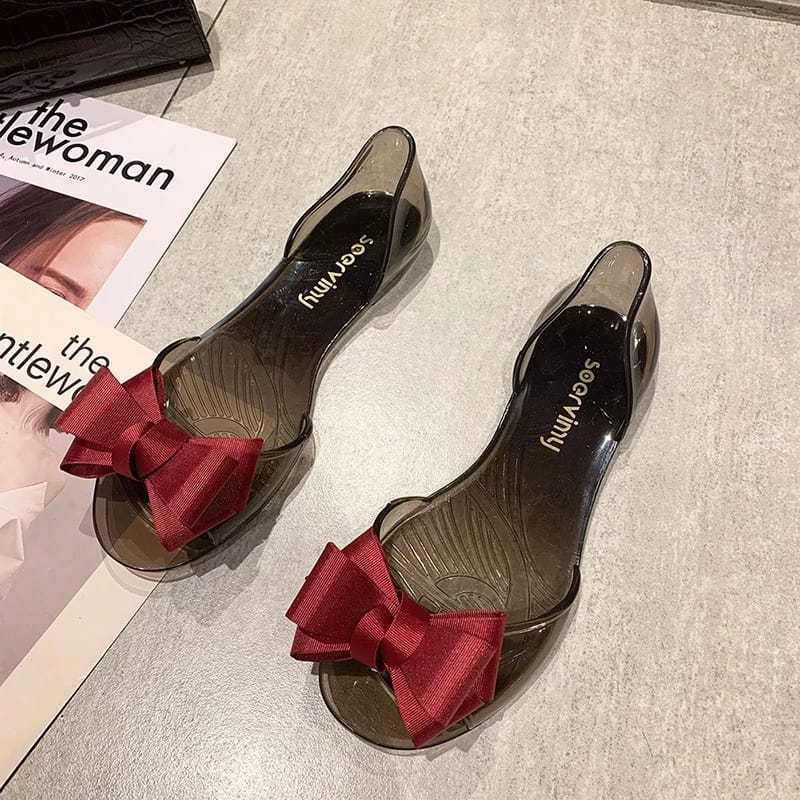 Flat Jelly Shoes Sepatu Jelly Kaca Pita Wangi Transparan Terbaru Kekinian