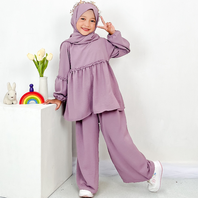 kirana - Baju Setelan Anak Perempuan Crinkle - Baju Setelan Anak Perempuan 3-8 tahun - Free Hijab