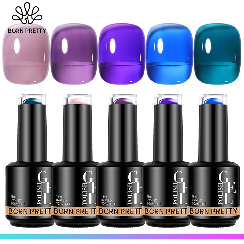 BORN PRETTY Kutek Jelly Gel Nail Polish Gel Set 5Colors Base Top Coat Set 5pcs/set Kutek Gel Nail Ar