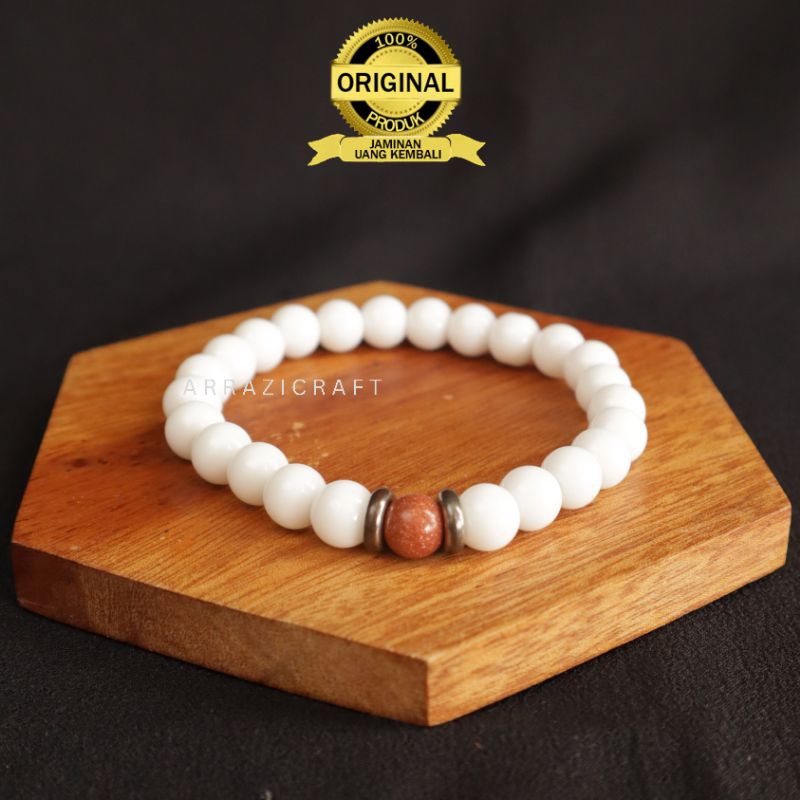 Gelang Batu Giok Putih Mix Batu Pasir Emas Original Asli 100% Pria Wanita