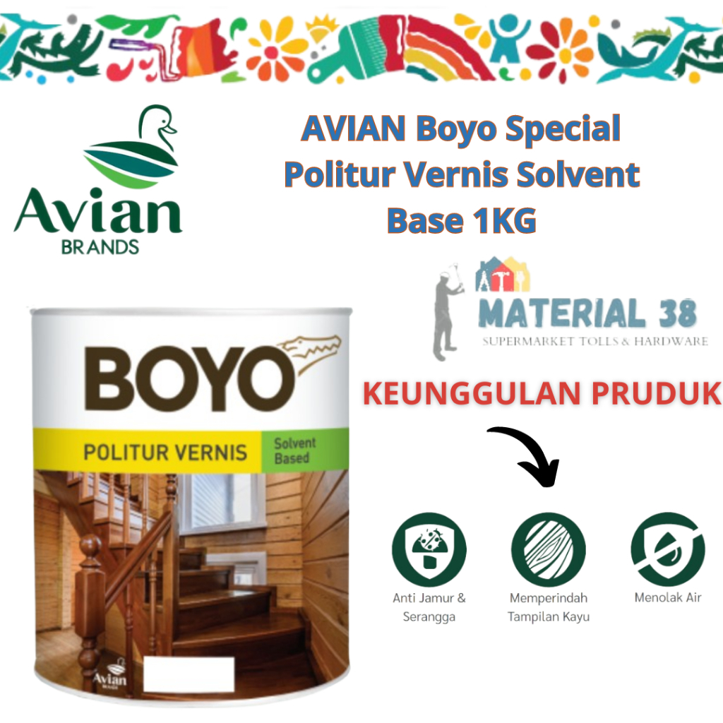 Avian BOYO Politur Plitur Pelitur 1kg Warna / Vernish 1 Liter 1 KG Cat Plitur Kayu [Avian Brands]