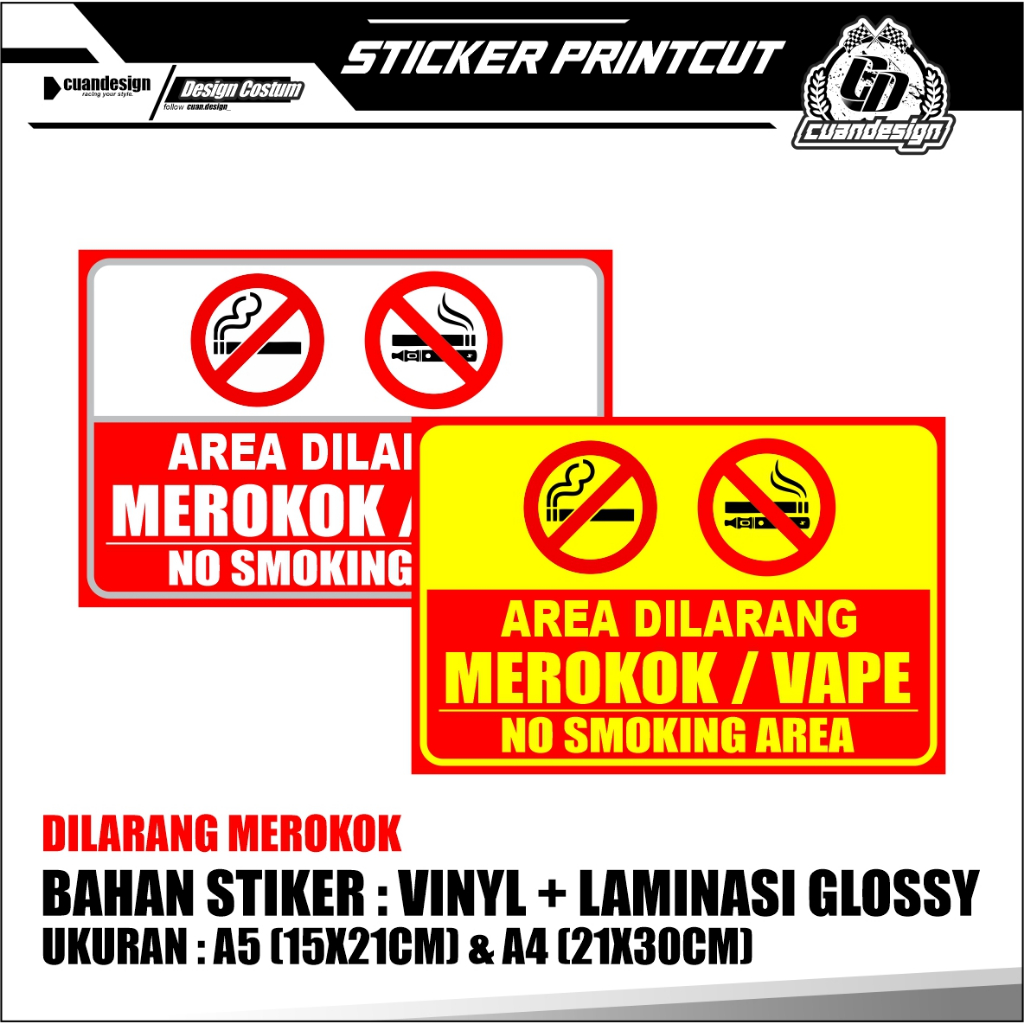 STIKER STICKER DILARANG MEROKOK VAVE | BAHAN VINYL + LAMINASI GLOSSY
