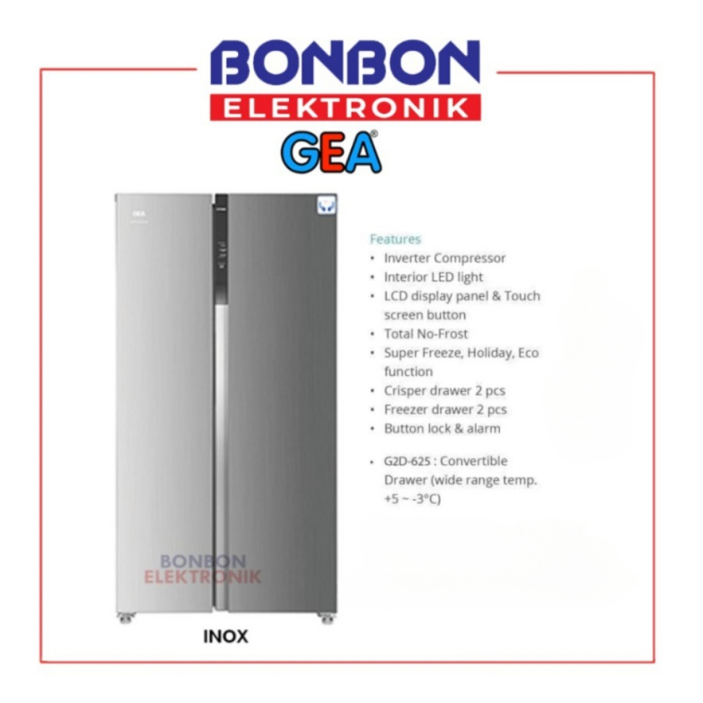 GEA Kulkas Side By Side 2 Pintu G2D 623 INOX / G2D623 INOX