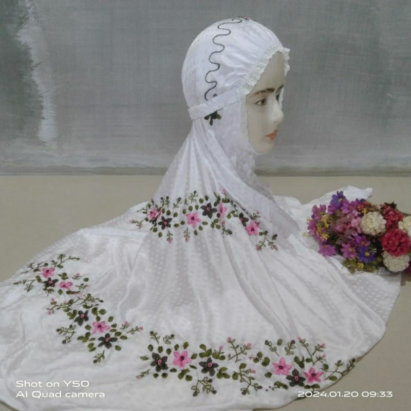 Mukena terusan dewasa sutra Blitz bordir sulam