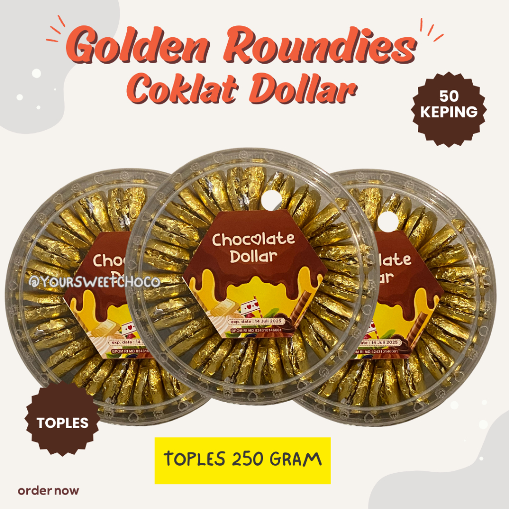 

GOLDEN ROUNDIES TOPLES ISI 50/COKLAT DOLLAR/COKLAT KOIN EMAS JAGO CERES KARTON