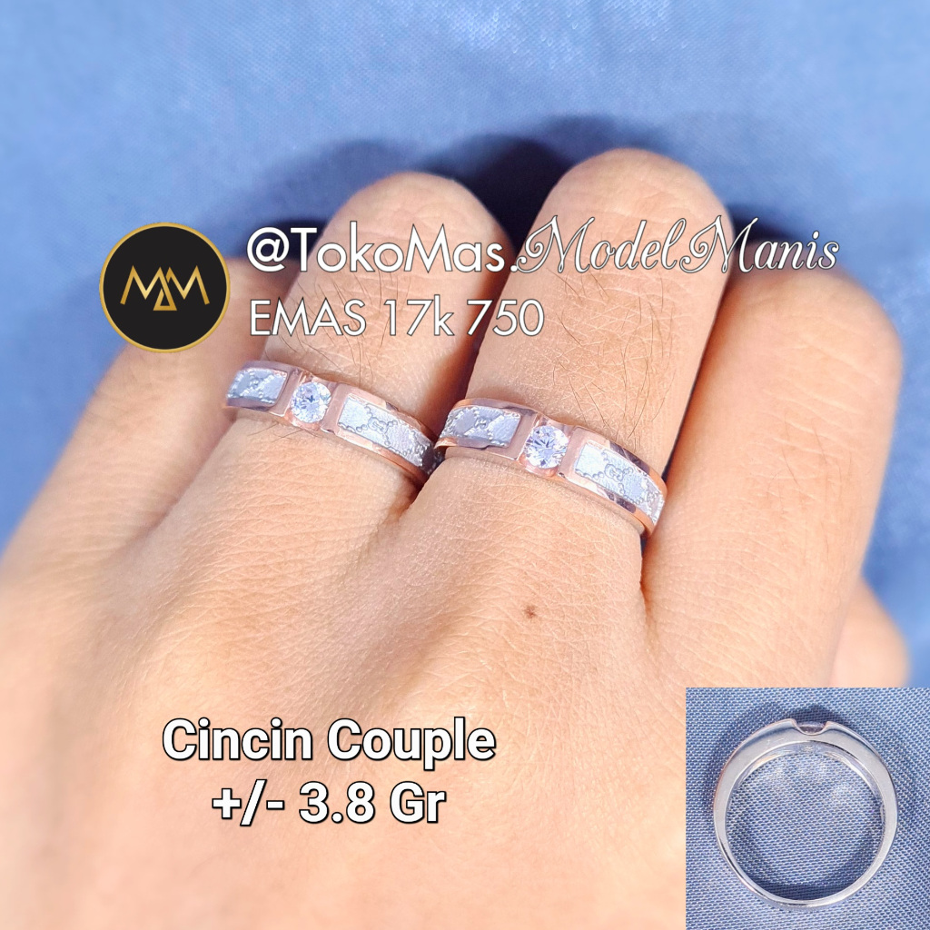 Cincin Couple Batik GG Kombinasi Putih Rosegold Emas 750 Kadar 17k