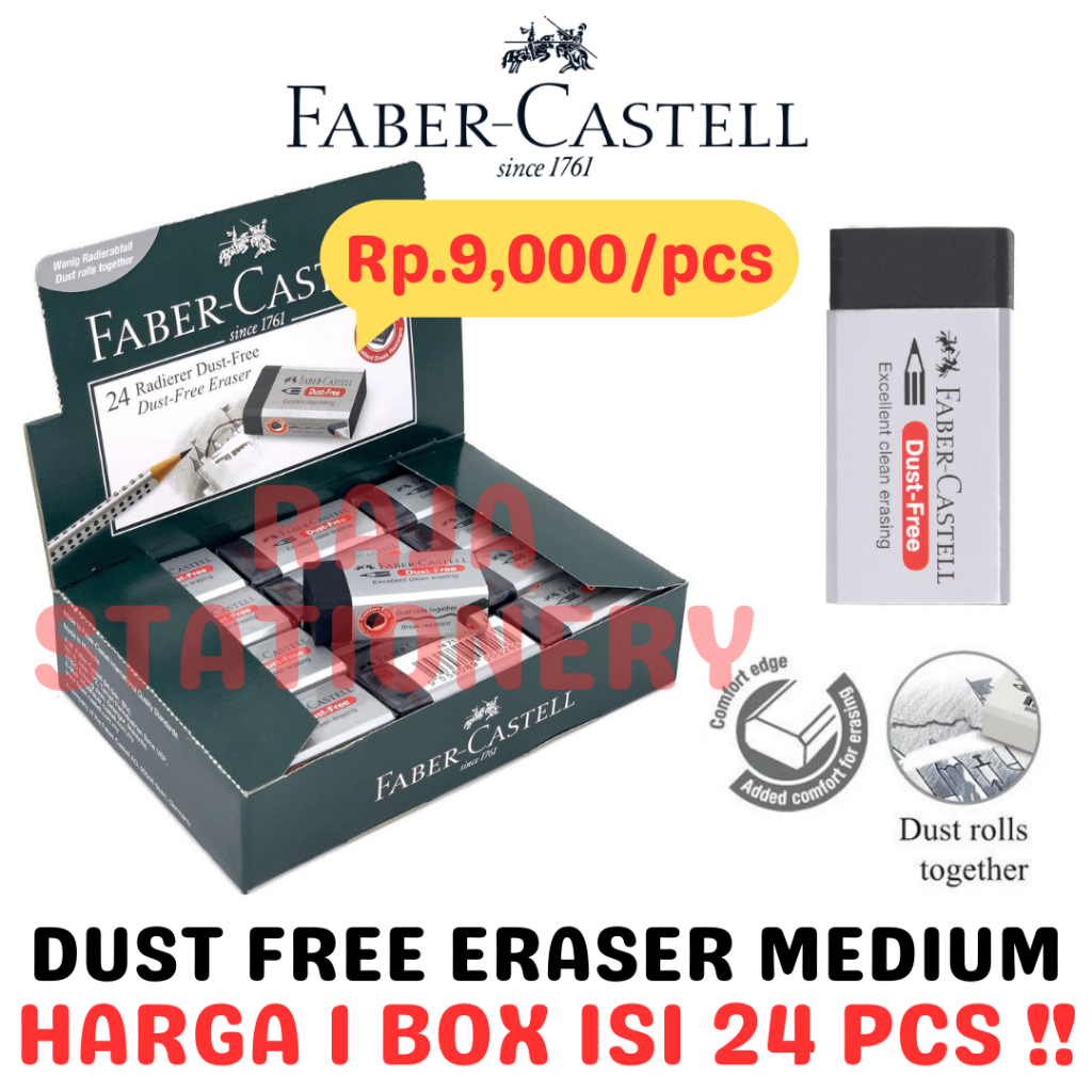 

FABER CASTELL ERASER DUST FREE PENGHAPUS FABER HITAM MEDIUM [24PCS]