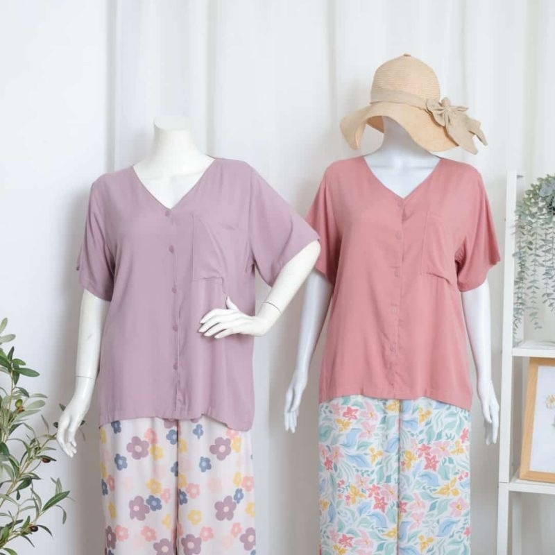 (Bisa COD) Laura Set Piyama Lengan Pendek Celana Panjang | Premium Pajamas | Piyama Rayon | Piyama K