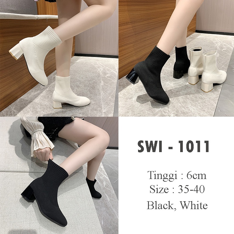 SWI 1011 Black/White-Boots knitted hak tahu-boots fashion