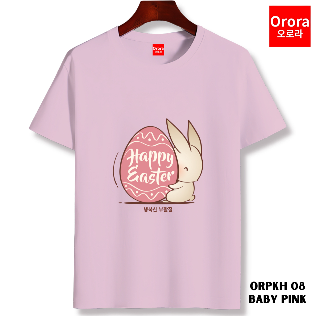 Orora Kaos Wanita Paskah Happy Easter Cute Rabbit Pink Egg Cartoon - Baju Atasan Sablon High Quality Pria Wanita Ukuran S M L XL XXL XXXL keren Original ORPKH 08