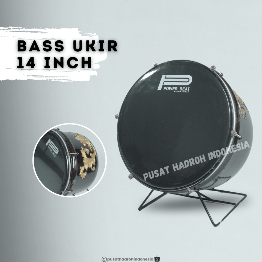 Bass Hadroh Ukir Jepara Motif Ukir Ukuran 14 inch Bass Rebana Qasidah Bas Banjari Terbangan Bass Mar