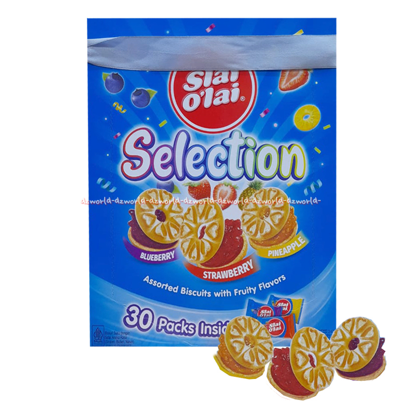 

Slai O'Lai Selection 30pcs Blueberry Strawberry Pineapple Biskuit Isi Selai Krim Buah Assorted Biscuits With Fruity Flavours Selai Olai Roma