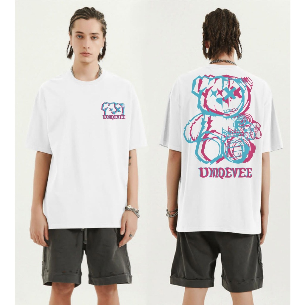KAOS OVERSIZE PRIA & WANITA  - UNIQEVE GLITCH BEAR OVERSIZE T- Shirt