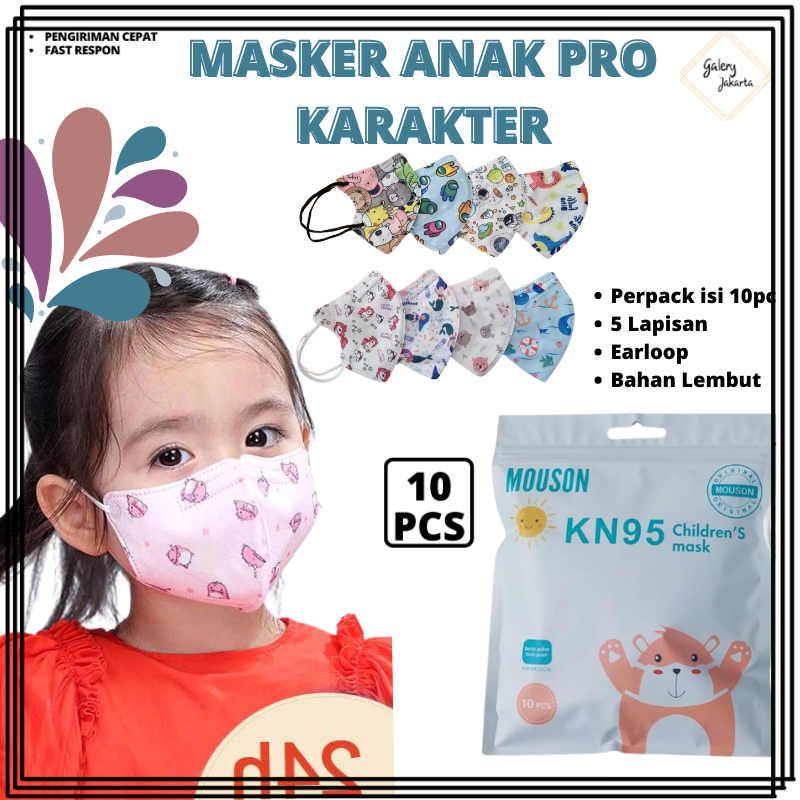 Masker Mouson Pro KN95 Anak Motif Karakter Isi 10Pc Masker KN 95 Mouson N95 Karakter Anak 5Ply GJ