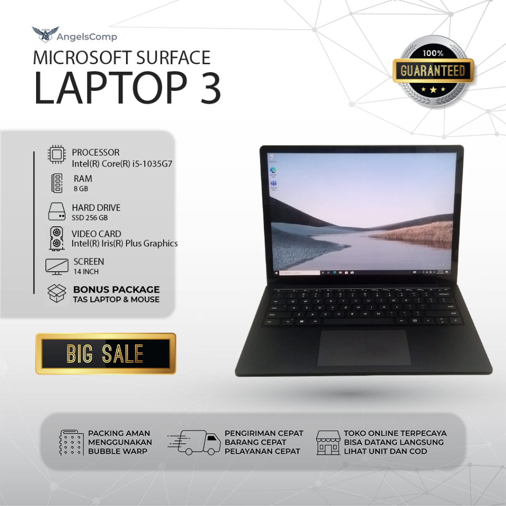 Microsoft Surface Laptop 3 Intel(R) Core i5 - 1035G7 | RAM 8 GB SSD 256GB | Laptop Second Like New |