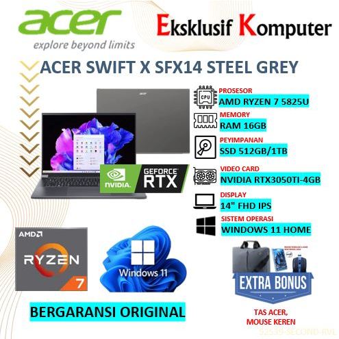 Laptop Gaming Design Acer Swift X SFX14 RTX3050Ti AMD Ryzen 7 5825U RAM 16GB 512GB Full HD IPS Backl