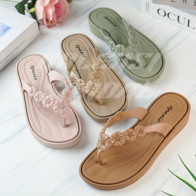 Sandal japit wanita bahan karet lentur harian japit tidak mudah putus motif bunga lily size 37-40