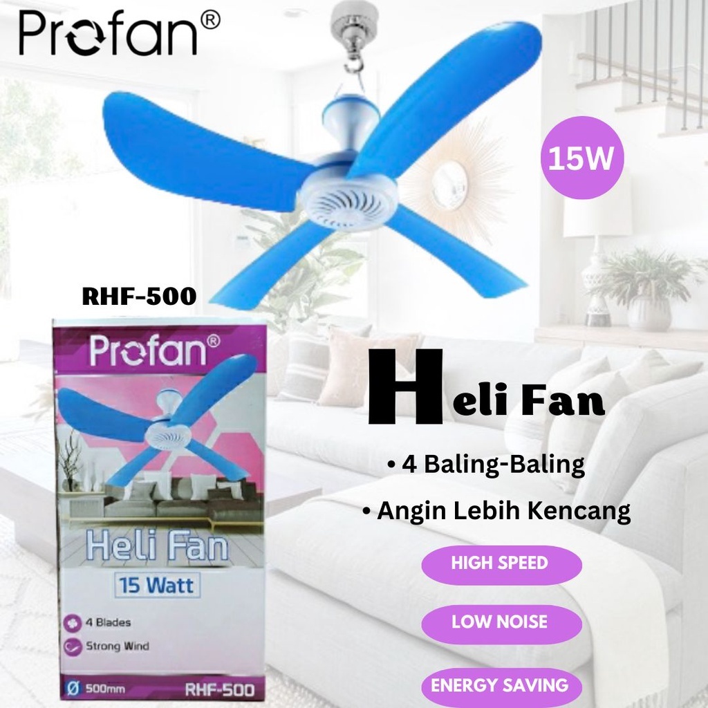 Profan Helifan Kipas Angin Gantung 15, 20, 30 Watt 4 Baling-Baling Kipas Small 40 CM BATAM