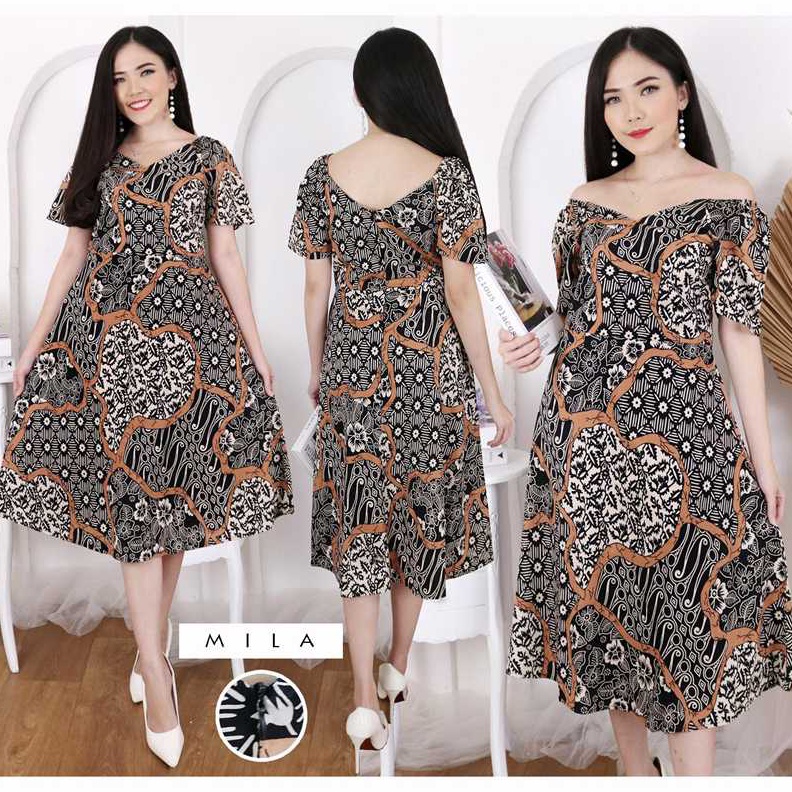 SERBA SERBI Mila Dress Batik Wanita Sabrina Dress Wanita Batik Modern Gaun PestaMila Dress Batik Wan