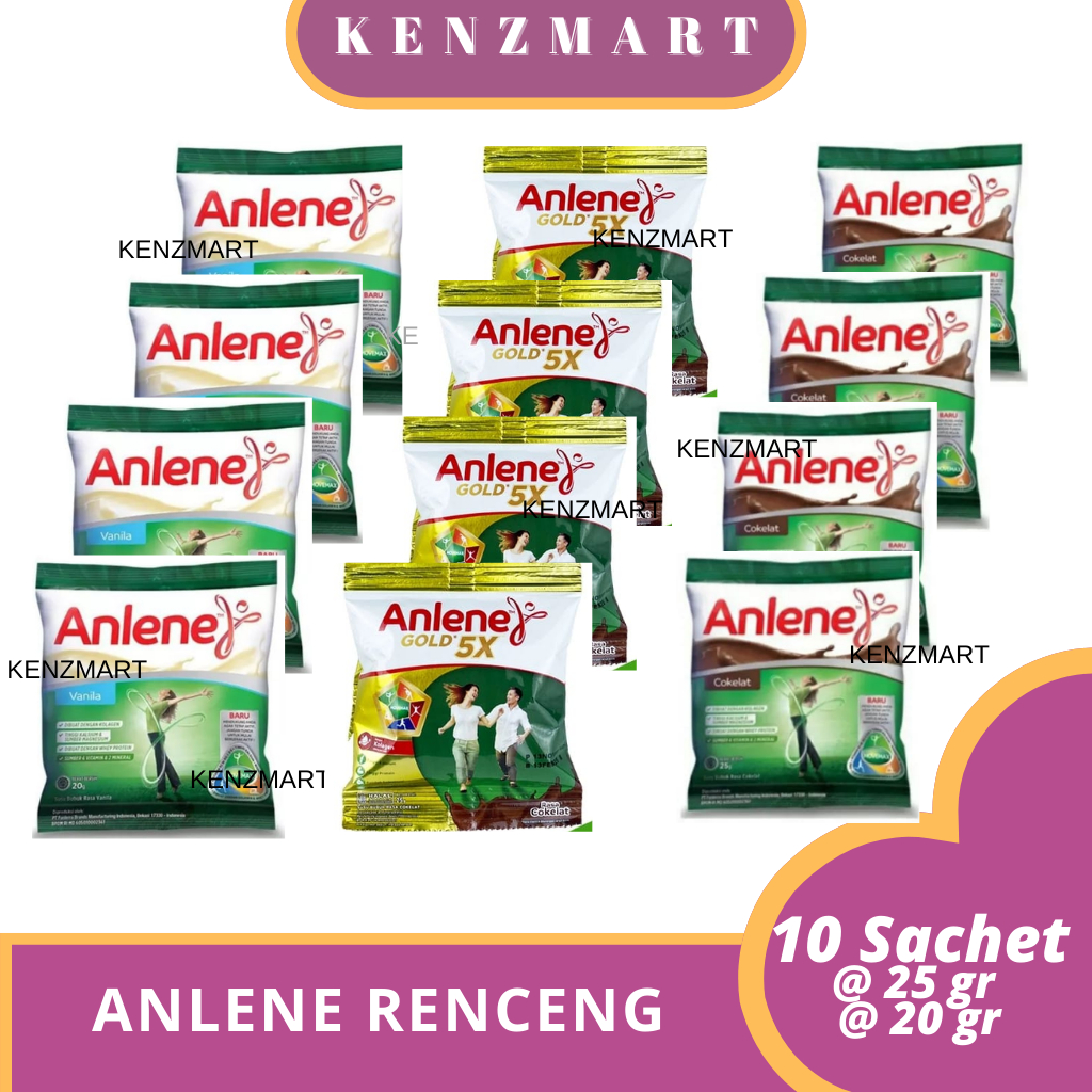 Anlene Actifit  & Anlene Gold 5X Renceng Isi 10 x 25gr Susu Bubuk Tinggi Kalsium untuk Lansia 50+ / 