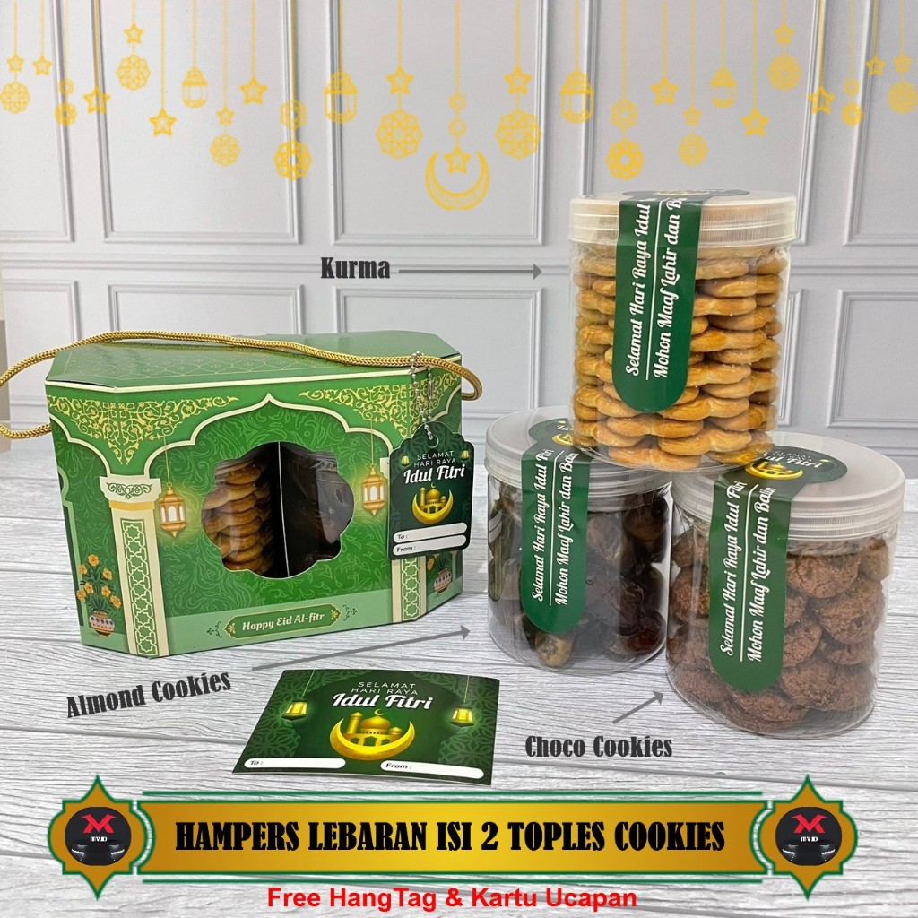 

READY STOCK HAMPERS LEBARAN PARCEL THR HARI RAYA IDUL FITRI PRREMIUM | KADO HAMPERS ISI 2 JAR BESAR SPESIAL COOKIES CHOCOLATE ALMOND COOKIES DAN KURMA GIFT FREE KARTU UCAPAN GIFT THR EID MUBARAK MV.idOfficial