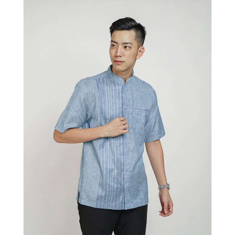 Baju Koko Lebaran Body Fit Lengan Pendek Blue Biru Langit 1