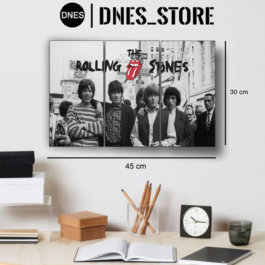 Hiasan Dinding ROLLING STONES Poster Kayu Aestentic 3pcs