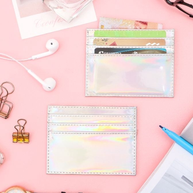 HJ6 Card Holder  Dompet Kartu Hologram Pelangi GRATIS CUSTOM NAMA