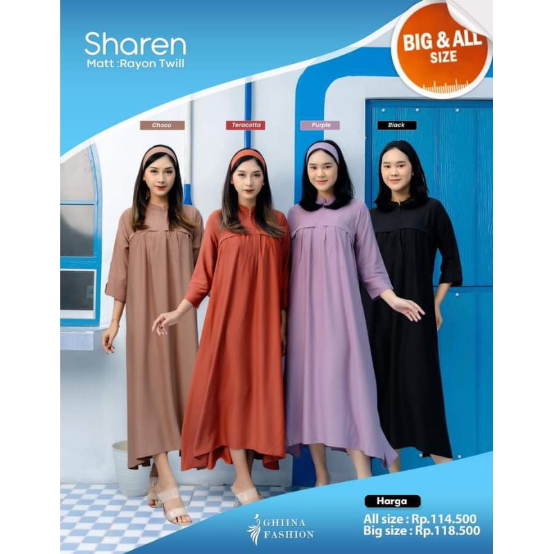 SHAREN DRESS ORI GHINA FASHION BAHAN RAYON TWILL PREMIUM BISA COD ✔️