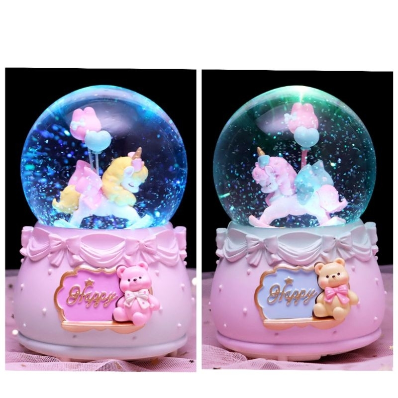 Promo Kotak Musik Korean UNICORN Snowball JUMBO Otomatis Bear Panda Cute Princess Carousel Pegasus