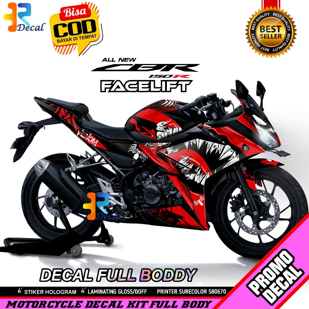 Decal Motor CBR 150R Facelift Desain Venom Sticker Decal Full Body Terbaru Premium