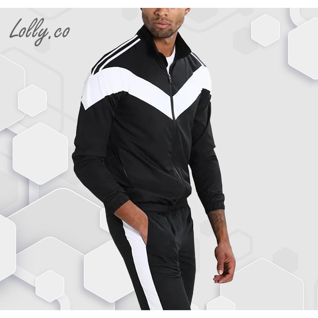 Jaket Tracktop Polos Lotto Victory / Tracktop Jaket Polos Hitam Putih Casual Pria/Wanita