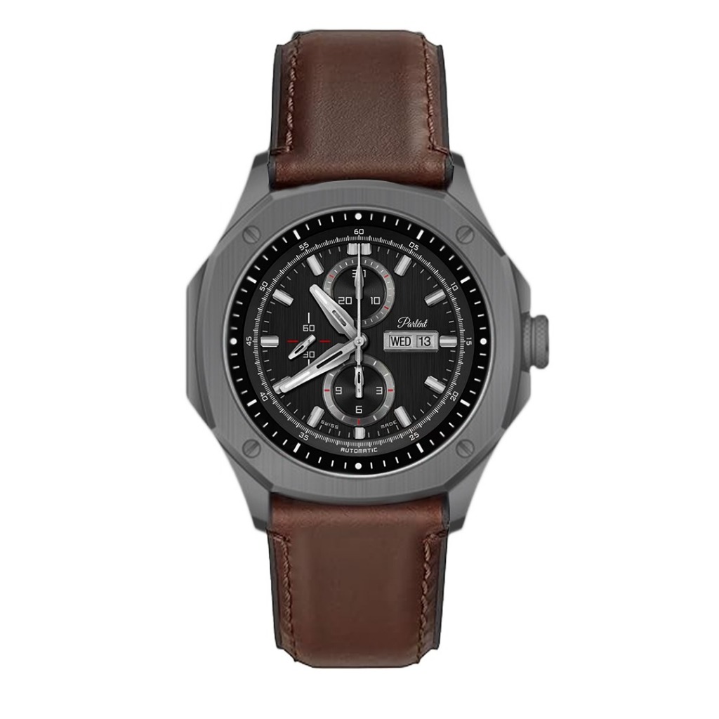Active Smartwatch Titanium by Parlent With Dual Material Strap (Leather on surface and rubber on bas