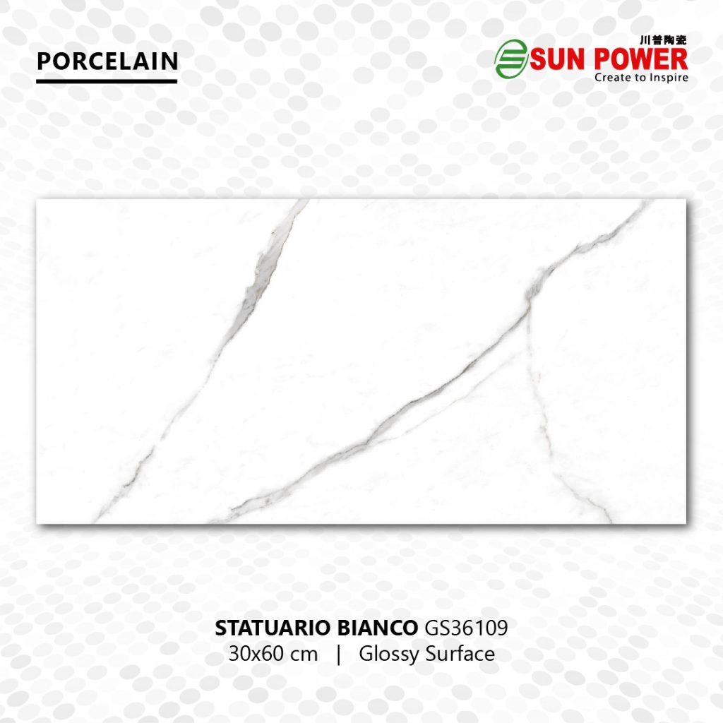 Keramik Lantai Body Putih Glossy - Statuario Bianco Series | Sun Power