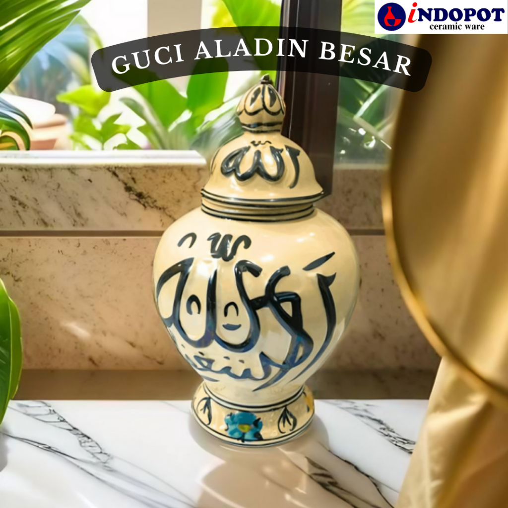 Hiasan Dekorasi Rumah Guci Keramik Besar Aladin Motif Arab Hiasan Meja Estetik Motif Bunga