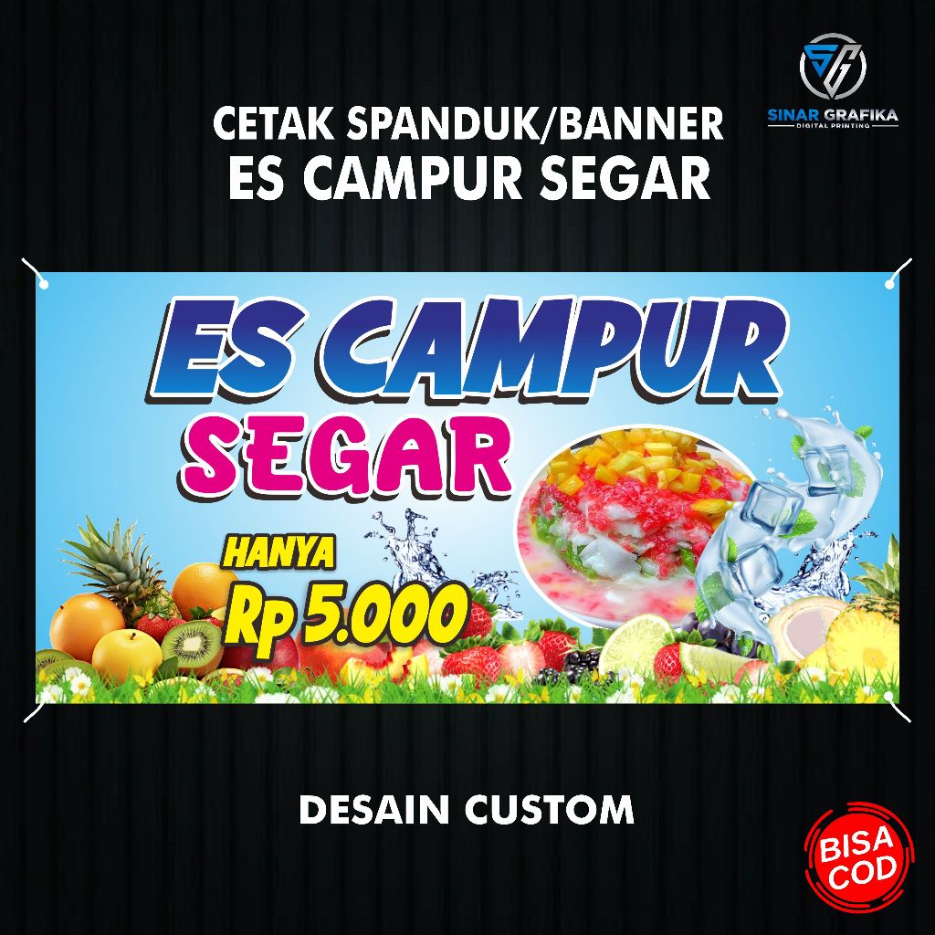 Cetak spanduk ES CAMPUR, SOP BUAH, banner minuman ES CAMPUR, SOP BUAH | Bisa Request Desain