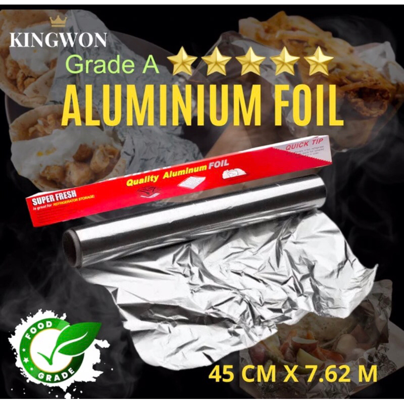 ALUMINIUM FOIL/KERTAS ALUMINIUM FOIL ROLL UNTUK MAKANAN 45CM X 7.62M