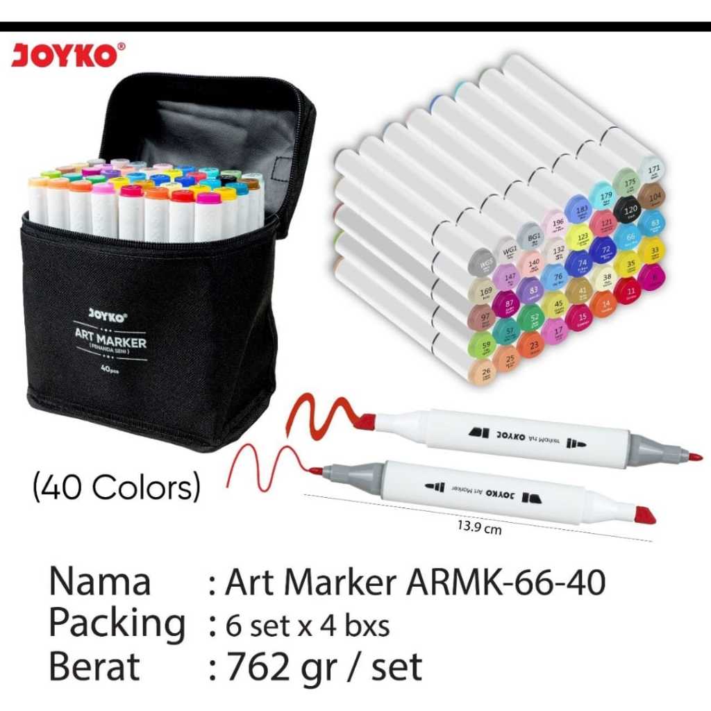 

spidol art markers warna manga anime arsitek joyko armk 66 - 40 warna fine color