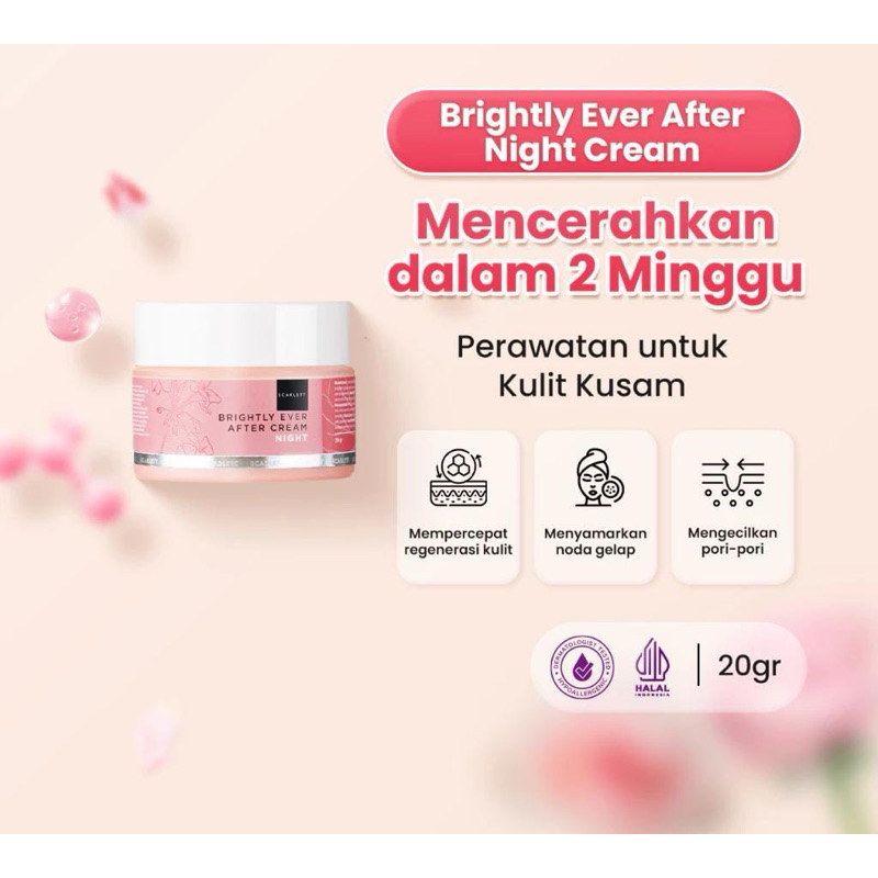 Scarlett Whitening Brightly Ever After Night Cream - Moisturizer Krim Pelembab Wajah untuk Mencerahk