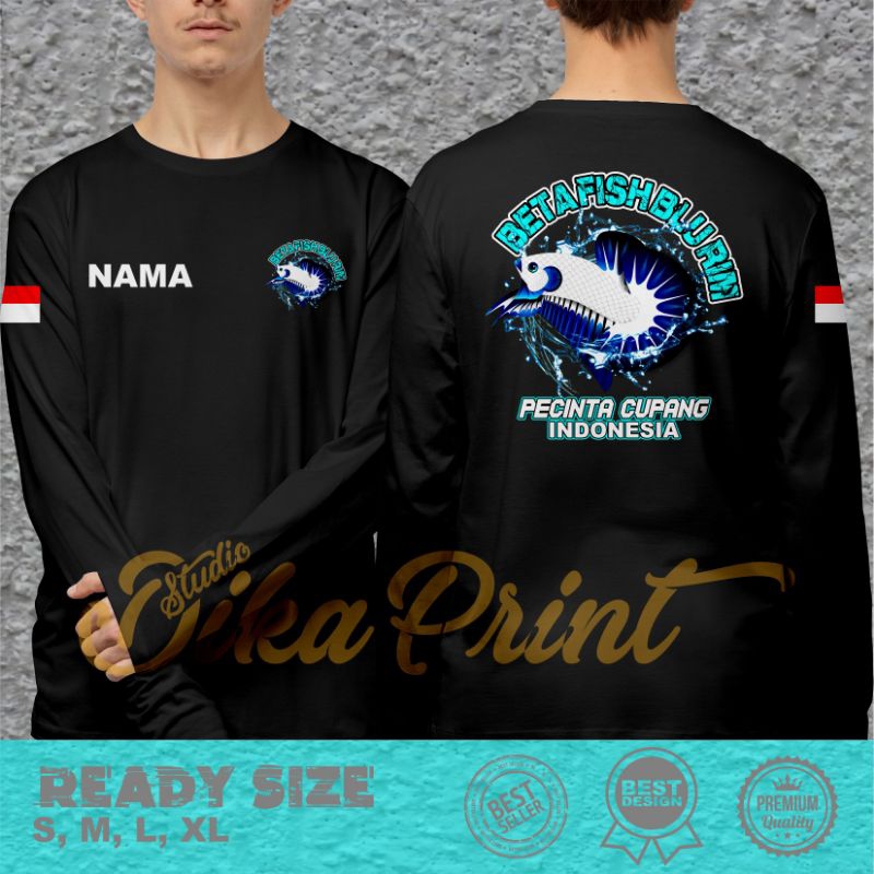 Kaos Ikan Cupang Beta Fish Blu Rim Indonesia Terbaik Hitam