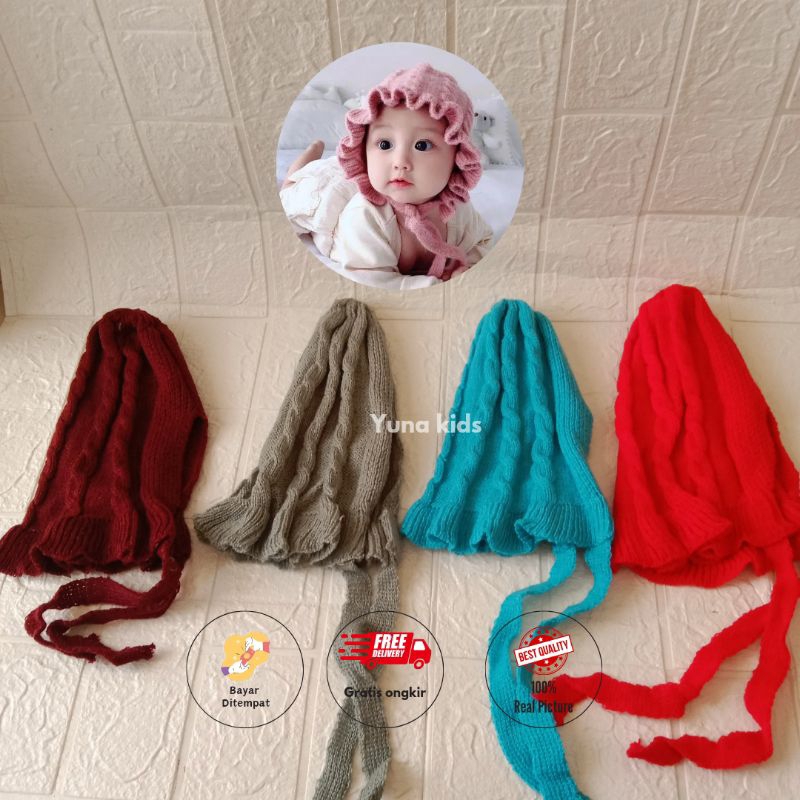 Topi kupluk Anak Bayi perempuan Rajut Bonet Renda Tali/Kupluk Hats Beanies Bonet Ruffle Tali