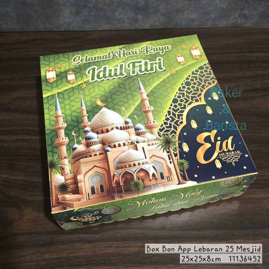 

Box Bon App Lebaran 25x25x8cm Mesjid Dus Kue Idul Fitri Lapis Legit