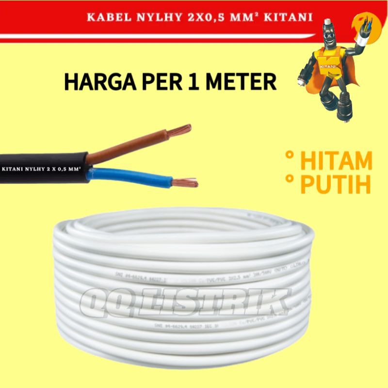 [jual ECER] kabel listrik nylhy 2x0,5 KITANI per 1 meter, kabel SRABUT, kualitas tembaga murni, serabut tebal,